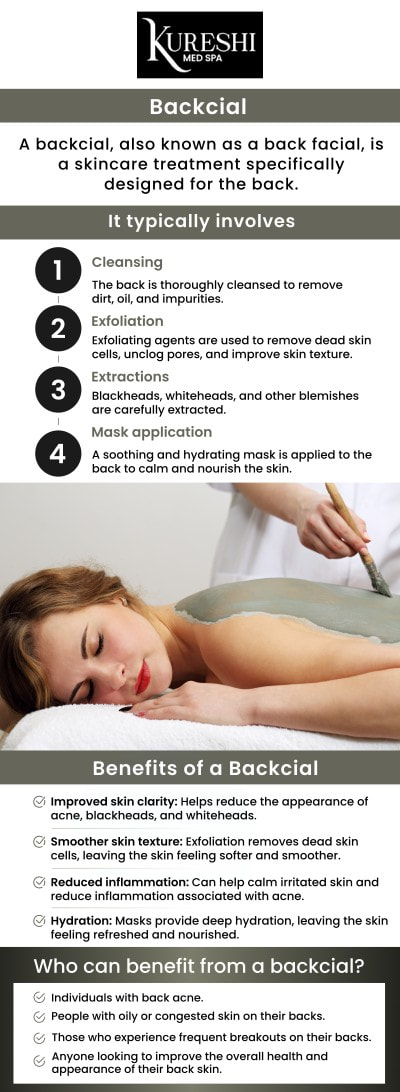 A backcial is a specialized skincare treatment designed to cleanse, exfoliate, and nourish the skin on your back, leaving it refreshed and rejuvenated. At Kureshi Med Spa, Dr. Ikram Kureshi offers expert backcial treatments tailored to your skin type, helping to clear breakouts, remove impurities, and improve skin texture. For more information or to schedule a session, contact us or book an appointment online. We’re conveniently located at 5860 Collin McKinney Pkwy, Suite 603, McKinney, TX 75070. A backcial is a specialized skincare treatment designed to cleanse, exfoliate, and nourish the skin on your back, leaving it refreshed and rejuvenated. At Kureshi Med Spa, Dr. Ikram Kureshi offers expert backcial treatments tailored to your skin type, helping to clear breakouts, remove impurities, and improve skin texture. For more information or to schedule a session, contact us or book an appointment online. We’re conveniently located at 5860 Collin McKinney Pkwy, Suite 603, McKinney, TX 75070.